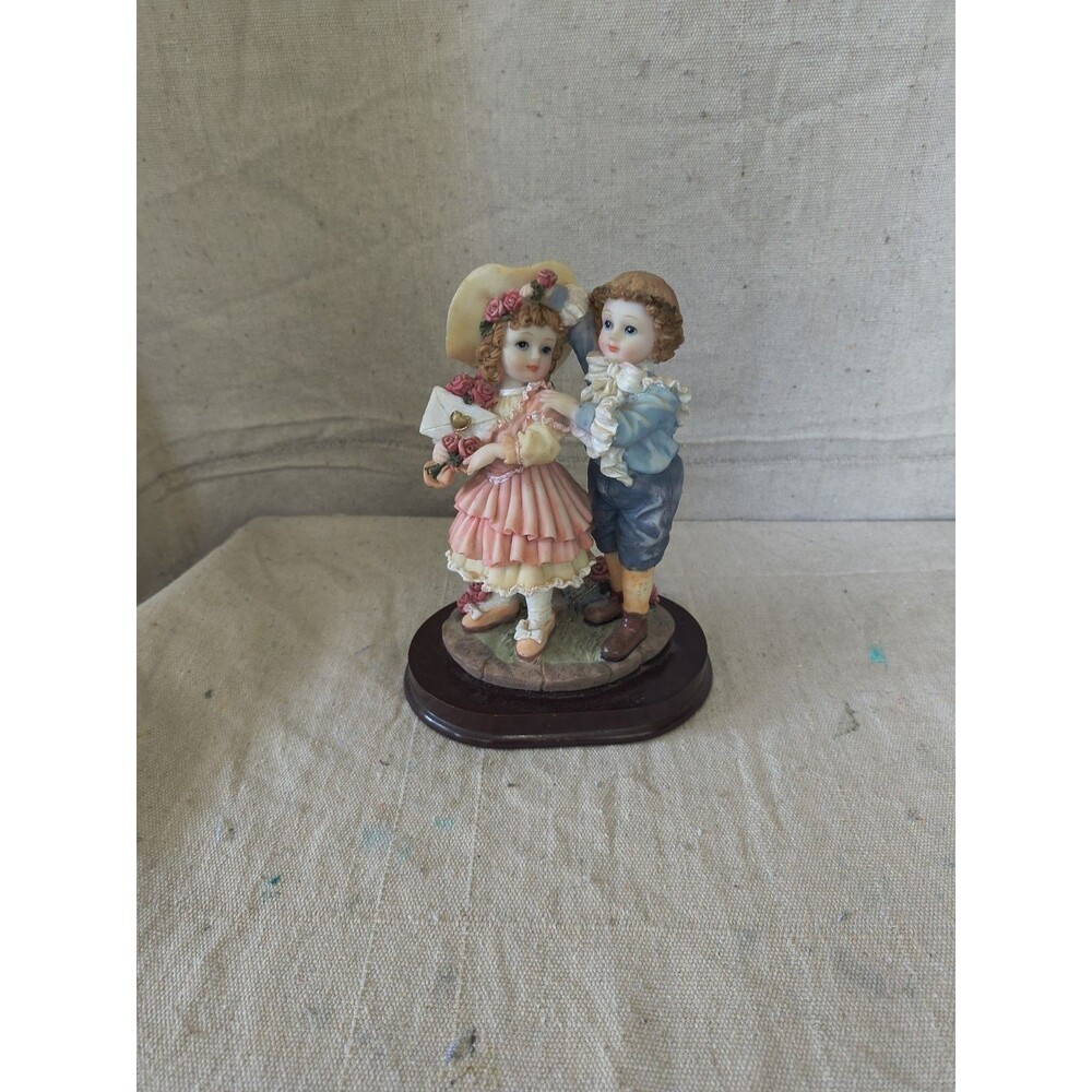 Montefiori Collection Antique Style Boy And Girl Figurine On Wooden Base